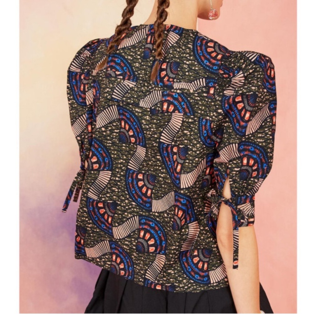 Ulla Johnson Etta Top Puff Tie Sleeve Cotton Blouse Army Women's 8 - Picture 3 of 8